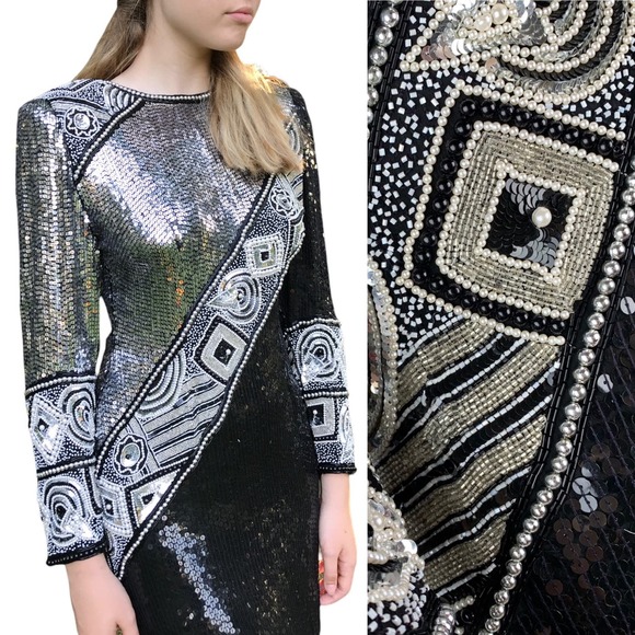 Vintage Dresses & Skirts - ❌SOLD❌ Rare JUDITH ANN CREATIONS INC vintage beaded silk silver evening gown